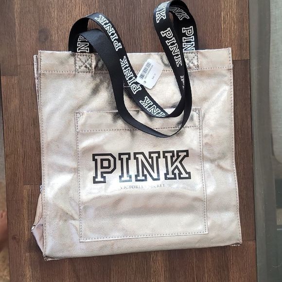 PINK Victoria's Secret Handbags - Pink Victoria Secret Shiny Silver and Black Distressed Bag